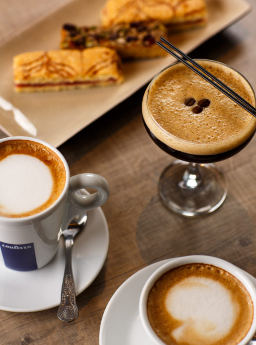 Espresso martini and coffee with a mix of sweet treats